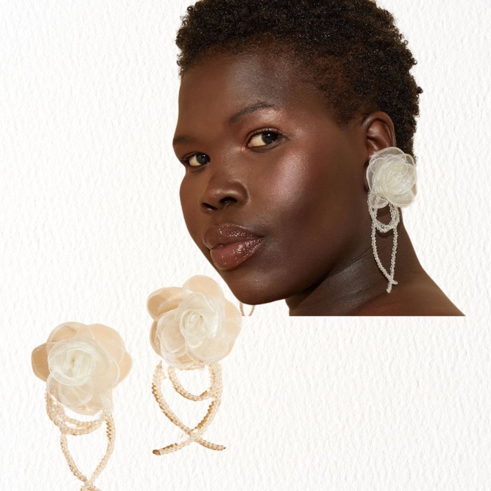 NWT Pearl Rose Earrings Ashley Stewart 0994-J - Picture 2 of 7